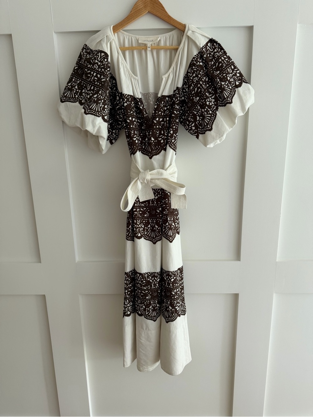 The Great Fairground Dress in Cream with Western Lace Print- size 0